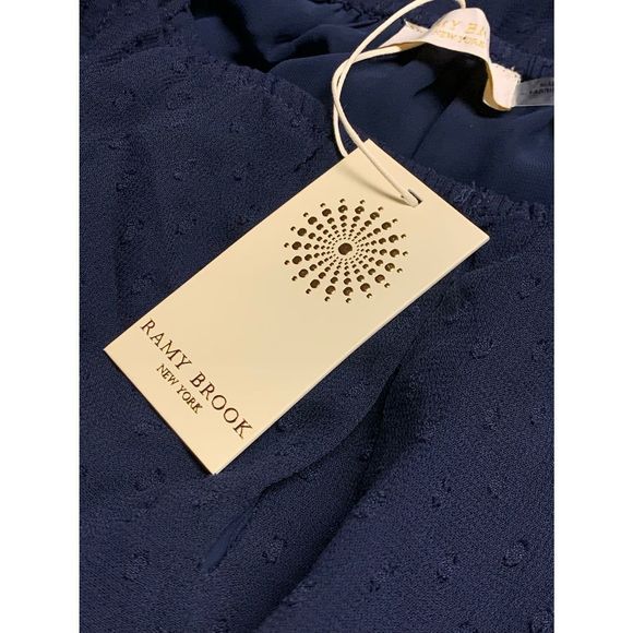 NWT Ramy Brook Simona navy blue ruffle smocked dress sheath women’s small - Picture 9 of 11